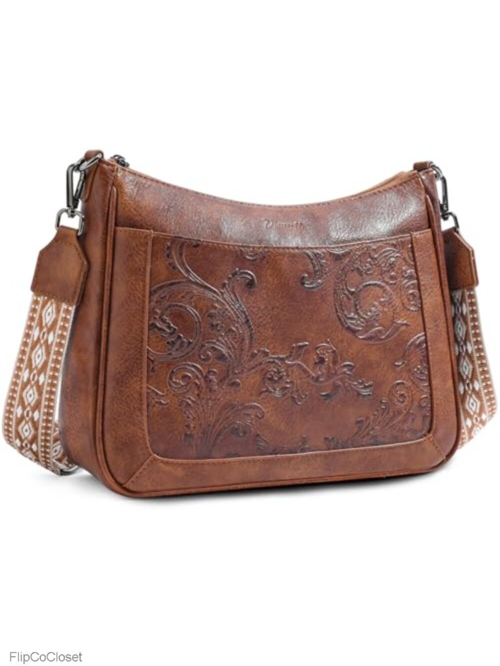 Women's Vegan Leather Embossed Flower Crossbody Bag